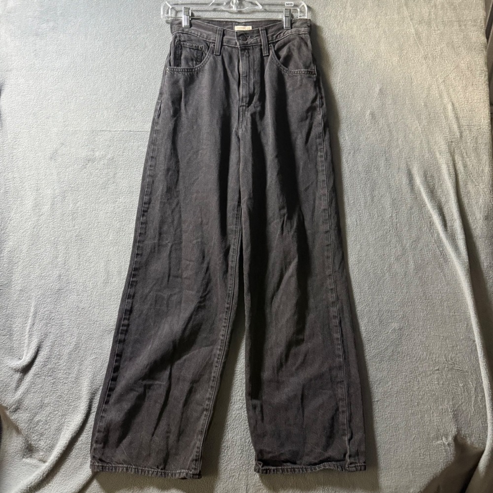 Levis Cinch Baggy Jeans Womens 25 Washed Black Wide Leg High Rise Denim Pants